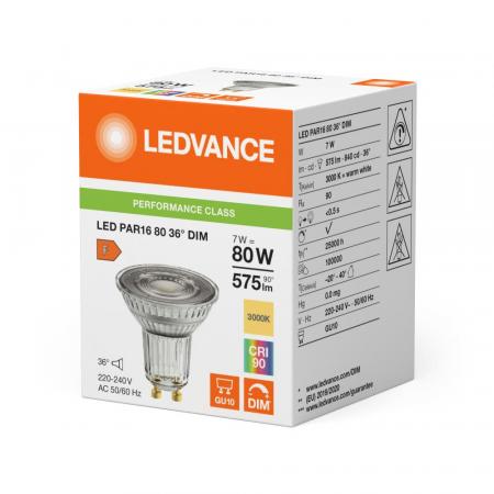 Ledvance GU10 PAR16 Reflektor 36° 7W wie 80W dimmbarer warmweißer Strahler 3000K 90Ra mit hoher Farbwiedergabe